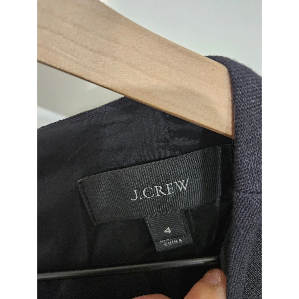 J.Crew Black Tulip Wrap Front Shift Dress Gold Back Zip 3/4 Sleeve Size 4